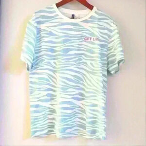 DIVIDED | Women's  White/Blue Get Lit Zebra Print T-Shirt Size Medium
